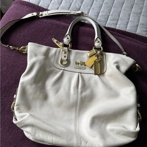 Coach Cream Leather Shoulder Bag with Gold Accents limited edition calfskin